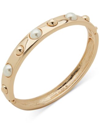 Anne Klein Gold-Tone - Imitation Pearl Domed Detail Bangle Bracelet 3590₽