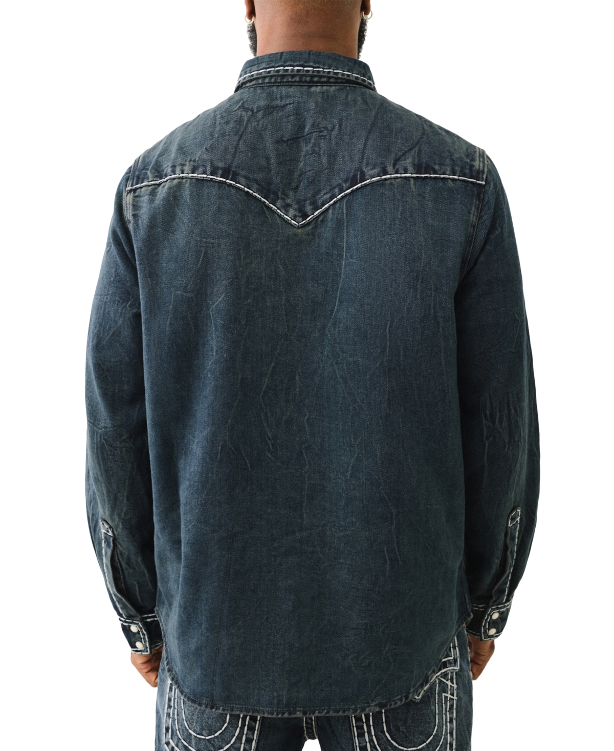 True Religion Western Contrast-stitch Denim Shirt In Fleet Blue