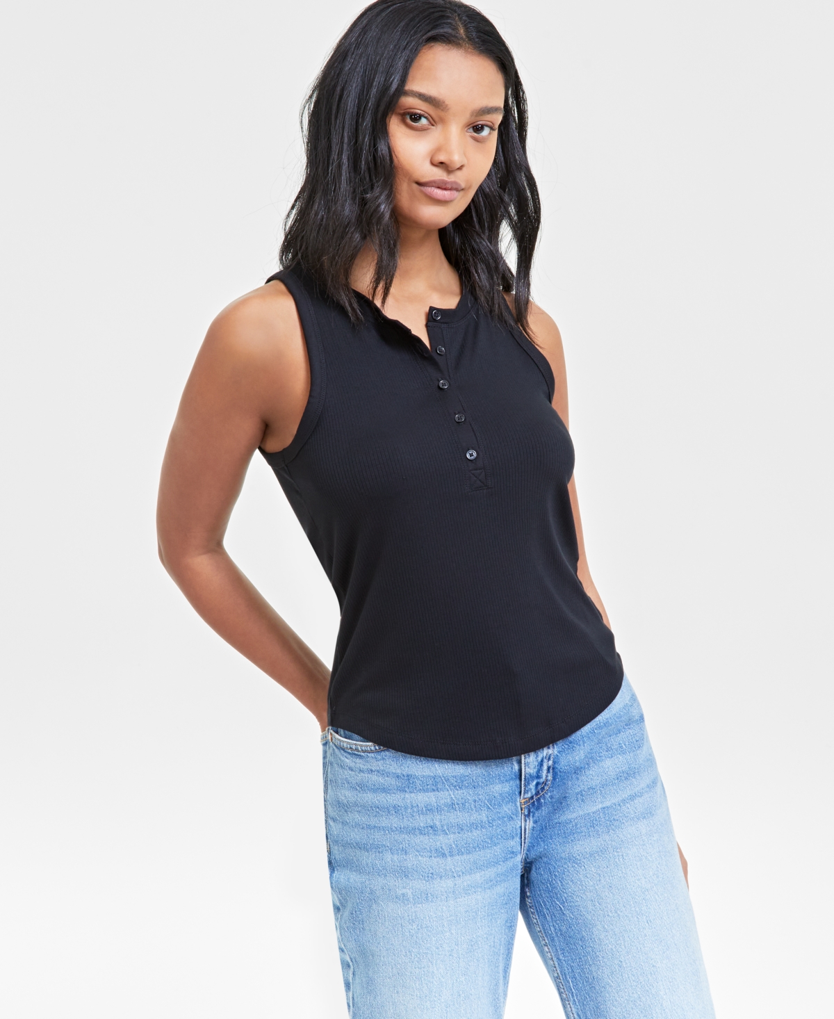 On 34th Women's Ribbed Henley Sleeveless Tank Top, Exclusively at Macy's