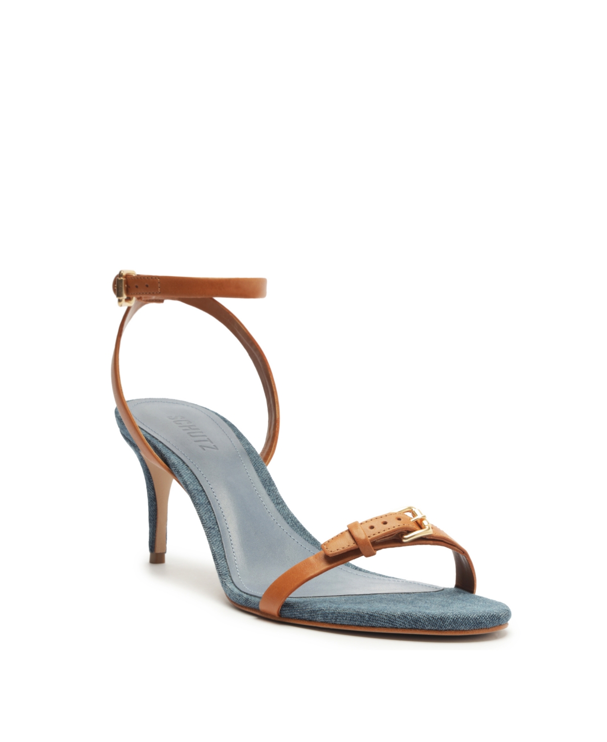 Shop Schutz Women's Aurora Mid Heel Dress Sandals In Blue Denim