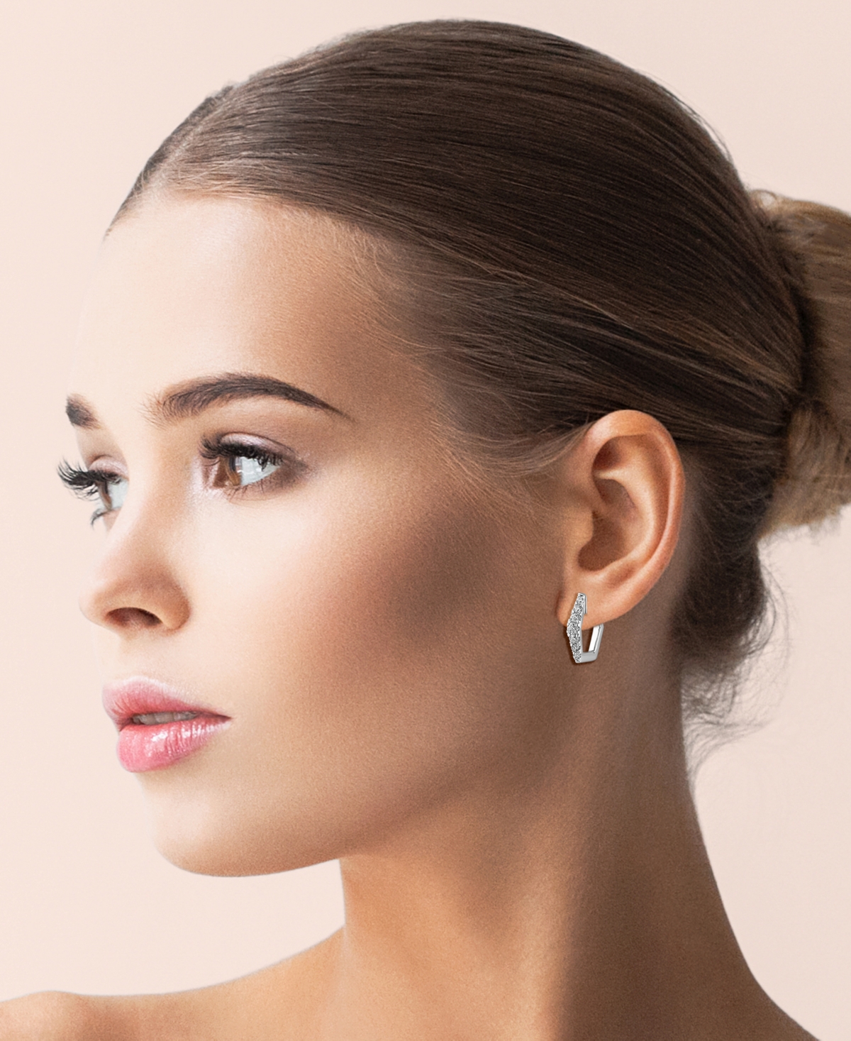 Macy's Diamond Hexagon Hoop Earrings (3/8 Ct. T.w.) In 14k White Gold In White Gold