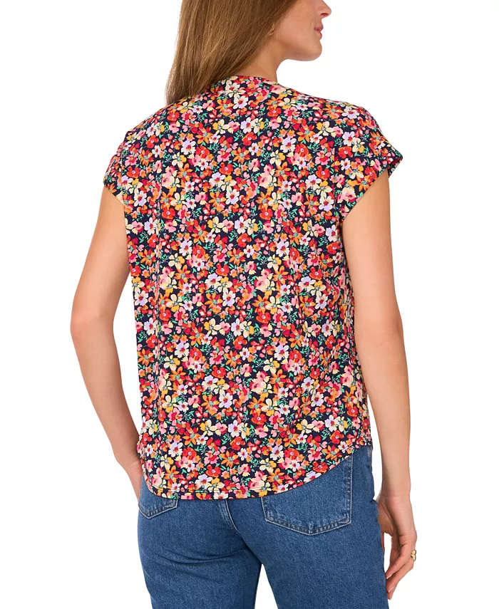 Women's Floral-Print Split-Neck Cap-Sleeve Top - thumbnail 2
