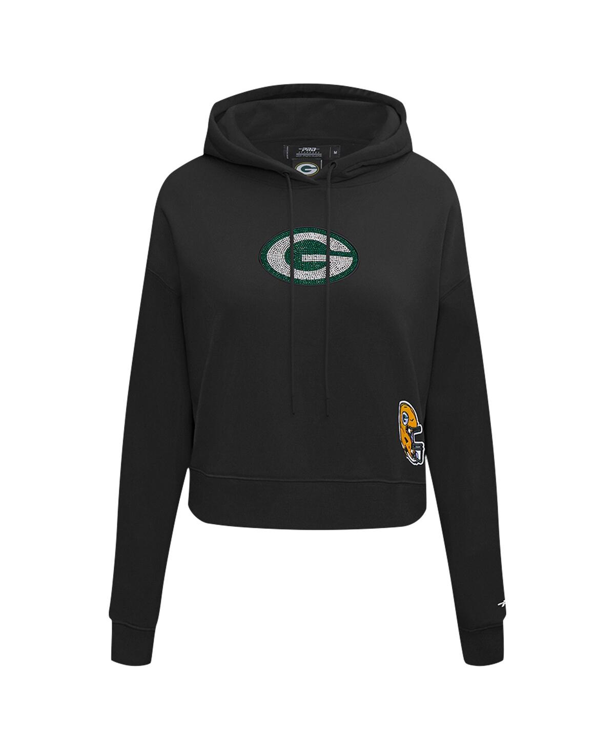 Pro Standard Women'sGreen Bay Packers Jeweled Cropped Pullover Hoodie - Black