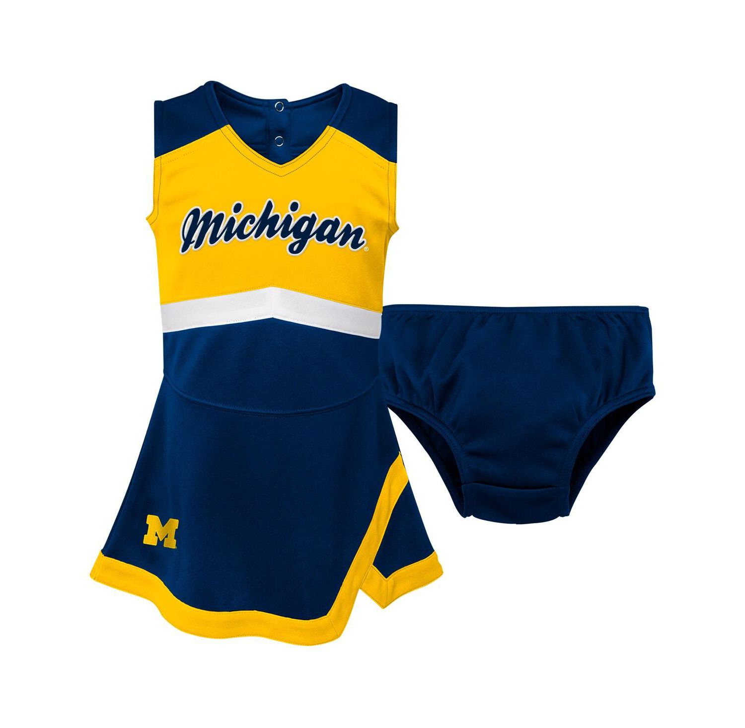Big Girls Navy Michigan Wolverines Cheer Captain Jumper Dress
