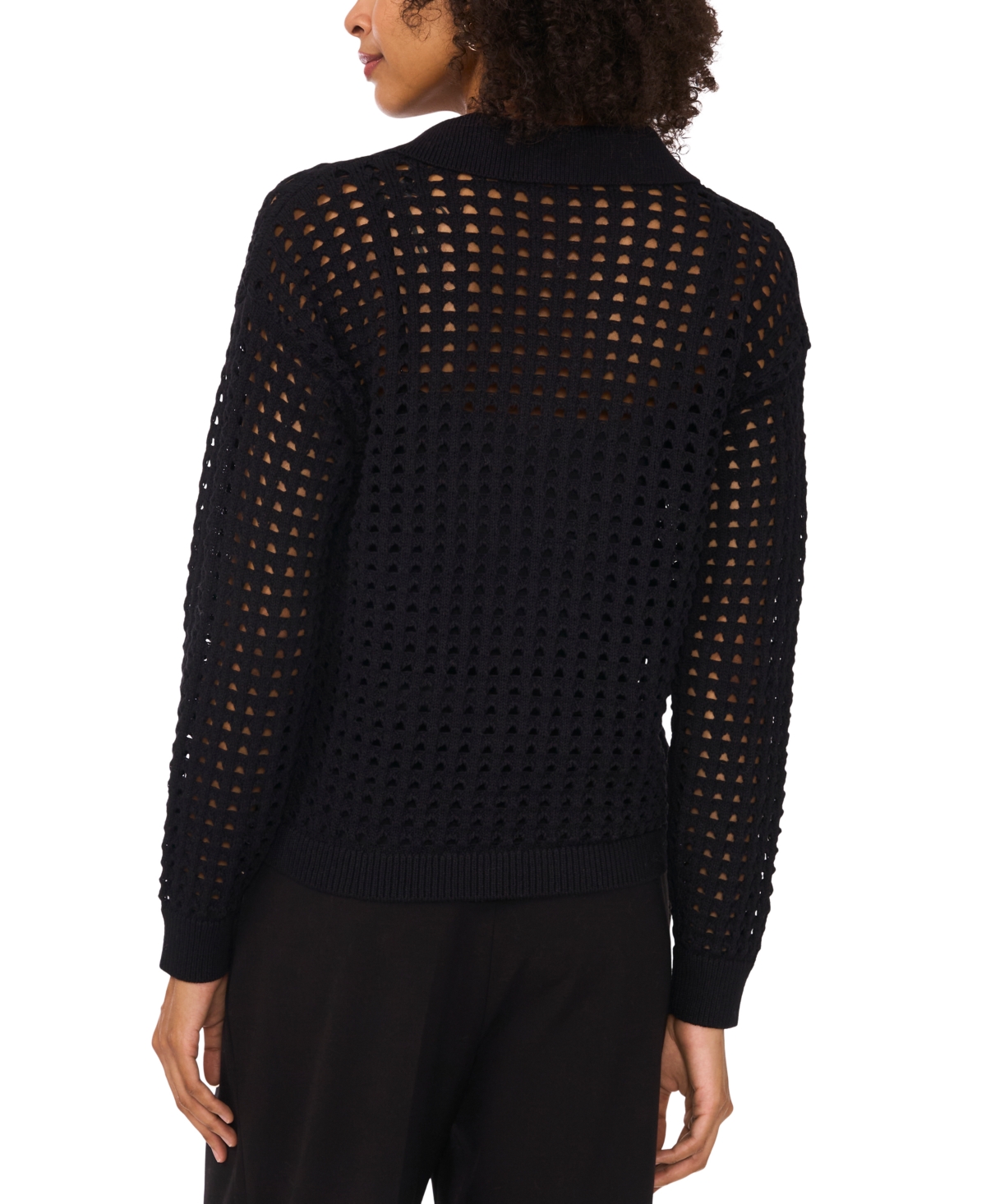 Vince Camuto Johnny Collar Mesh Stitch Sweater In Rich Black