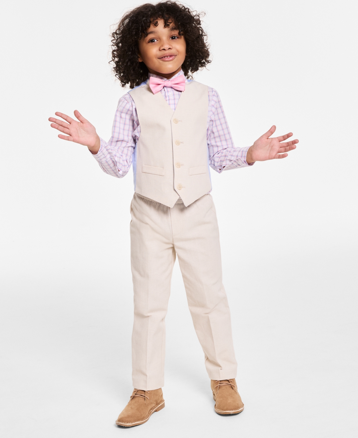 NAUTICA TODDLER & LITTLE BOYS VEST, BOW TIE, PLAID SHIRT & PANTS, 4 PIECE SET 