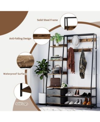 6-in-1 Freestanding Hall Tree Coat Rack with Bench and Fabric Dressers