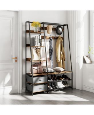 6-in-1 Freestanding Hall Tree Coat Rack with Bench and Fabric Dressers