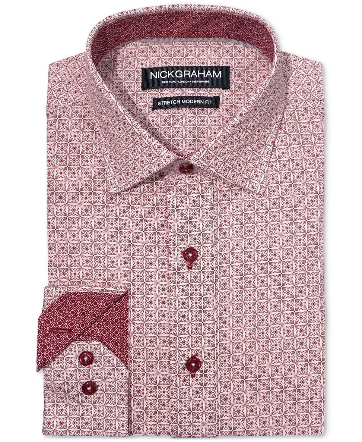 Nick Graham Men's Modern-fit Floral Mosaic Dress Shirt In Burgundy
