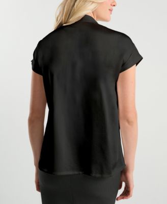 Maternity Short Sleeve Satin Shell Top with Concealed Nursing Zip