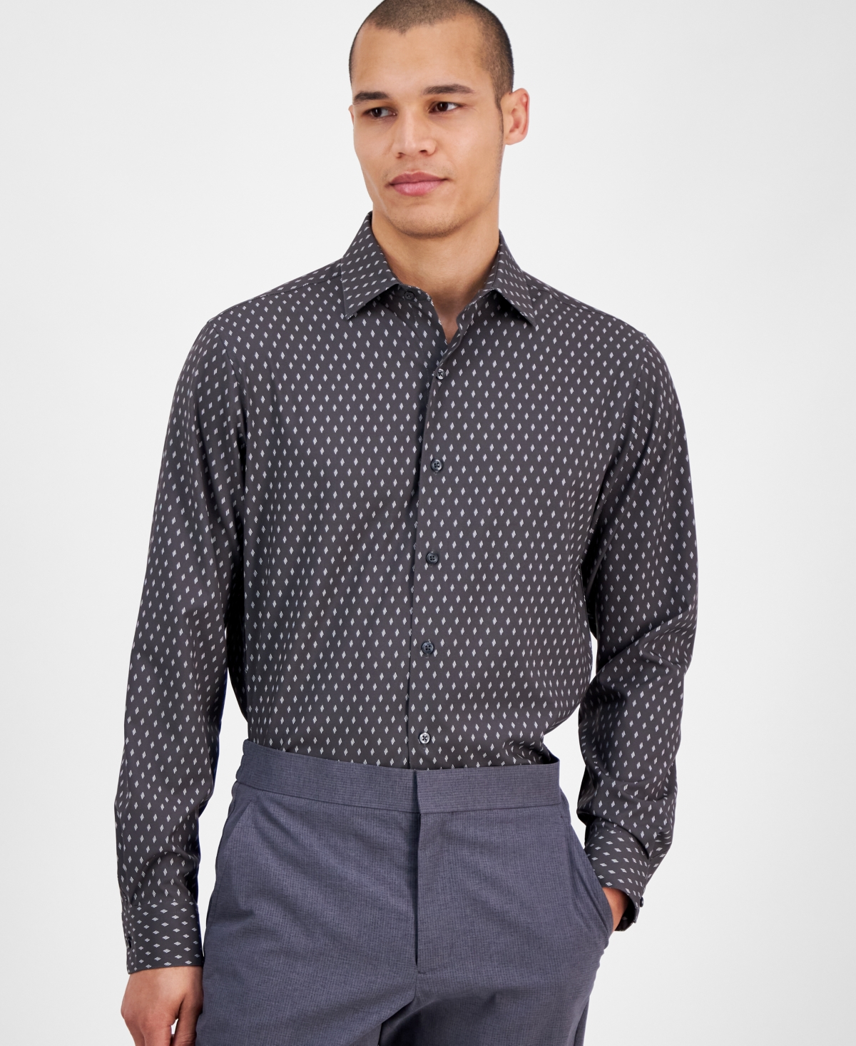 Alfani Men's Slim Fit Long Sleeve Button-front Dash Diamond Print Shirt, Exclusively At Macy's
