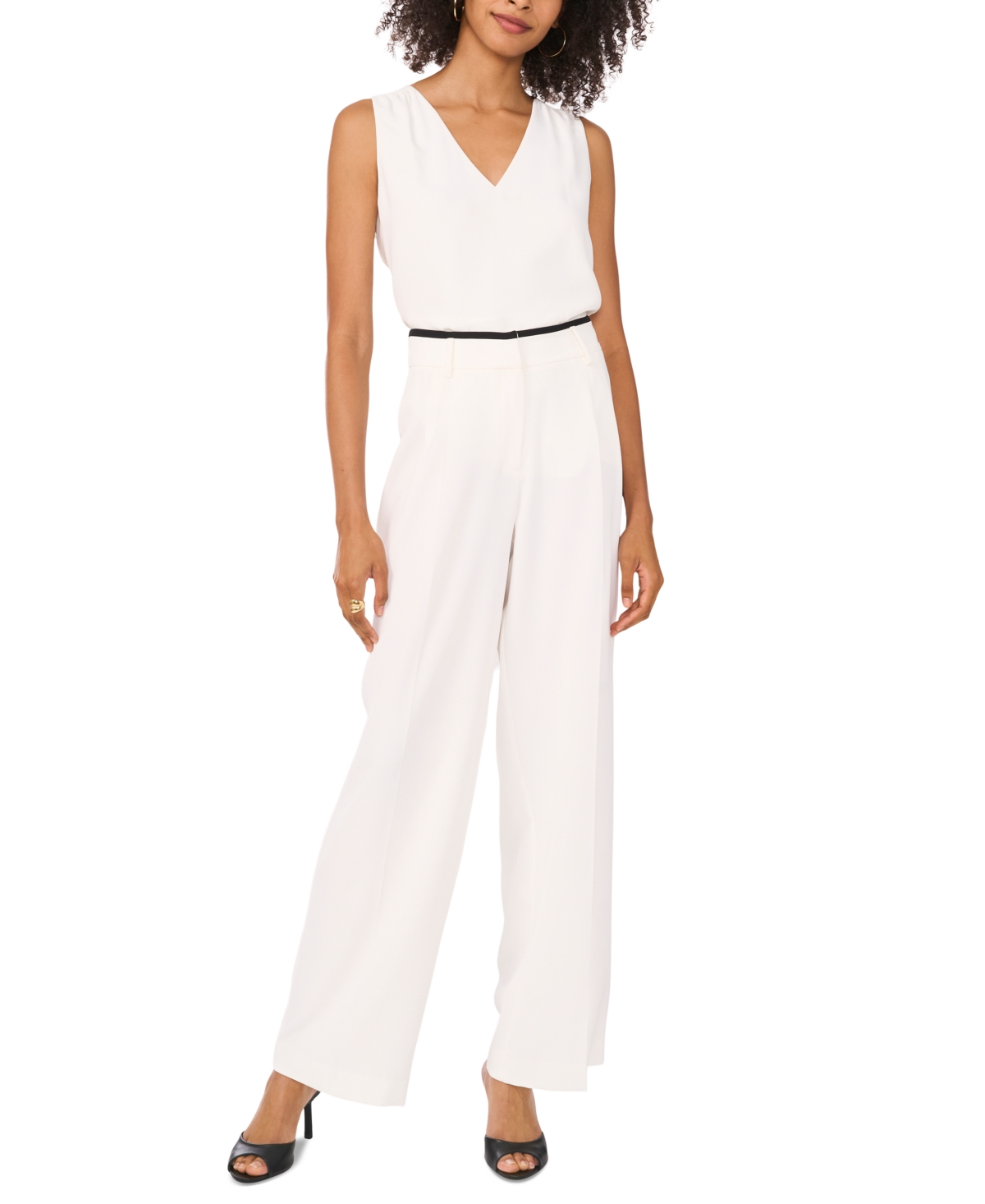 Vince Camuto Pleated High Waist Wide Leg Crepe Trousers In New Ivory