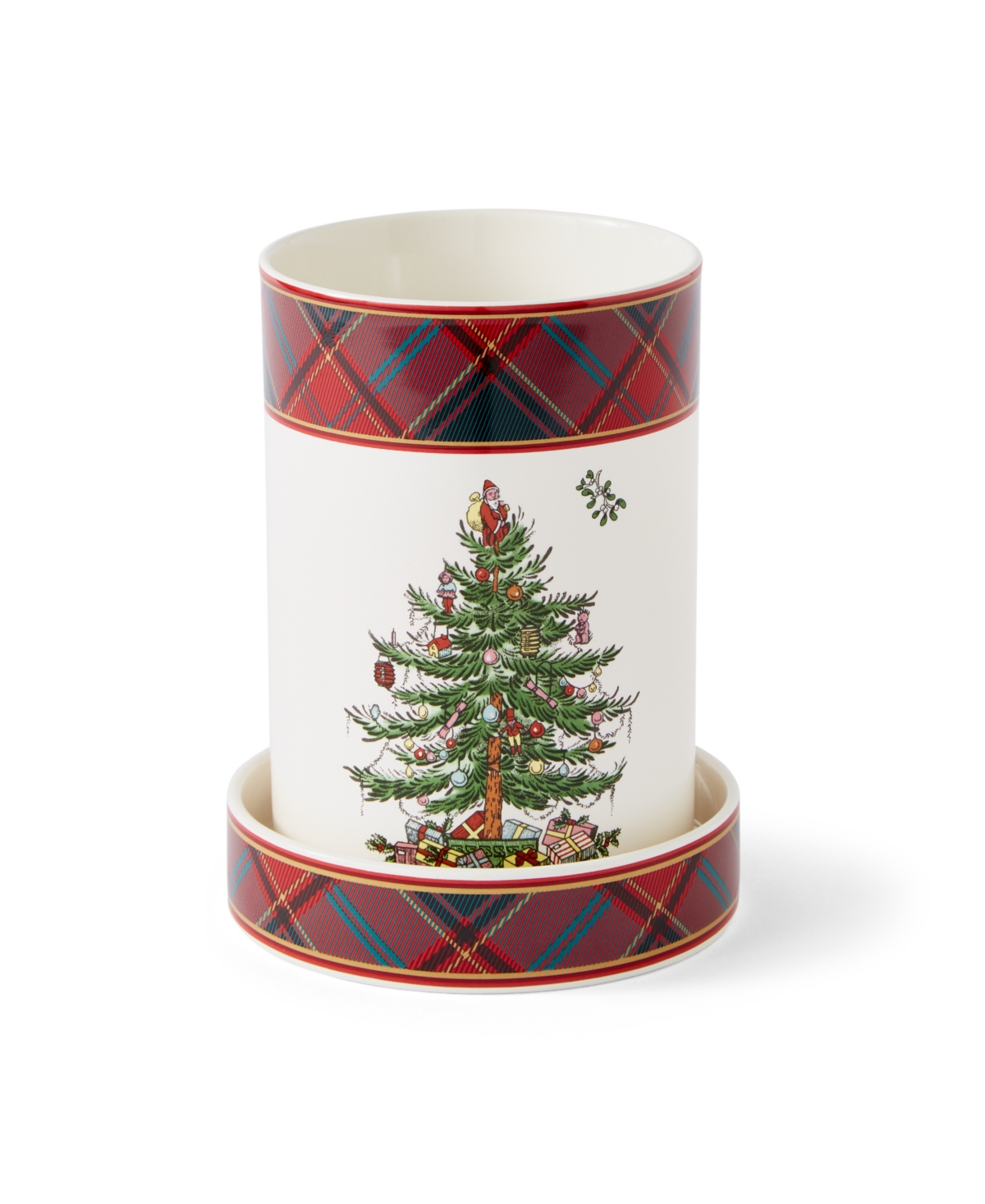 Spode Christmas Tree Tartan Wine Chiller Coaster Set In Green