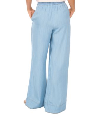 1.STATE Women's Chambray Johnny-Collar Top - Chambray Wide-Leg Pants