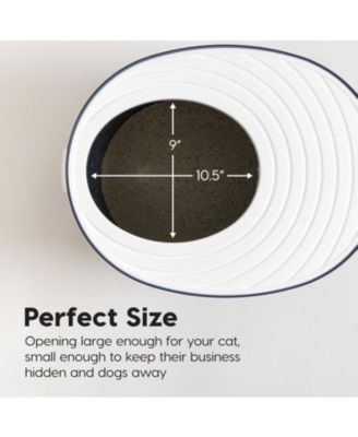 USA Large Stylish Round Top Entry Cat Litter Box with Scoop, Curved Kitty Litter Pan with Litter Particle Catching, Navy/White