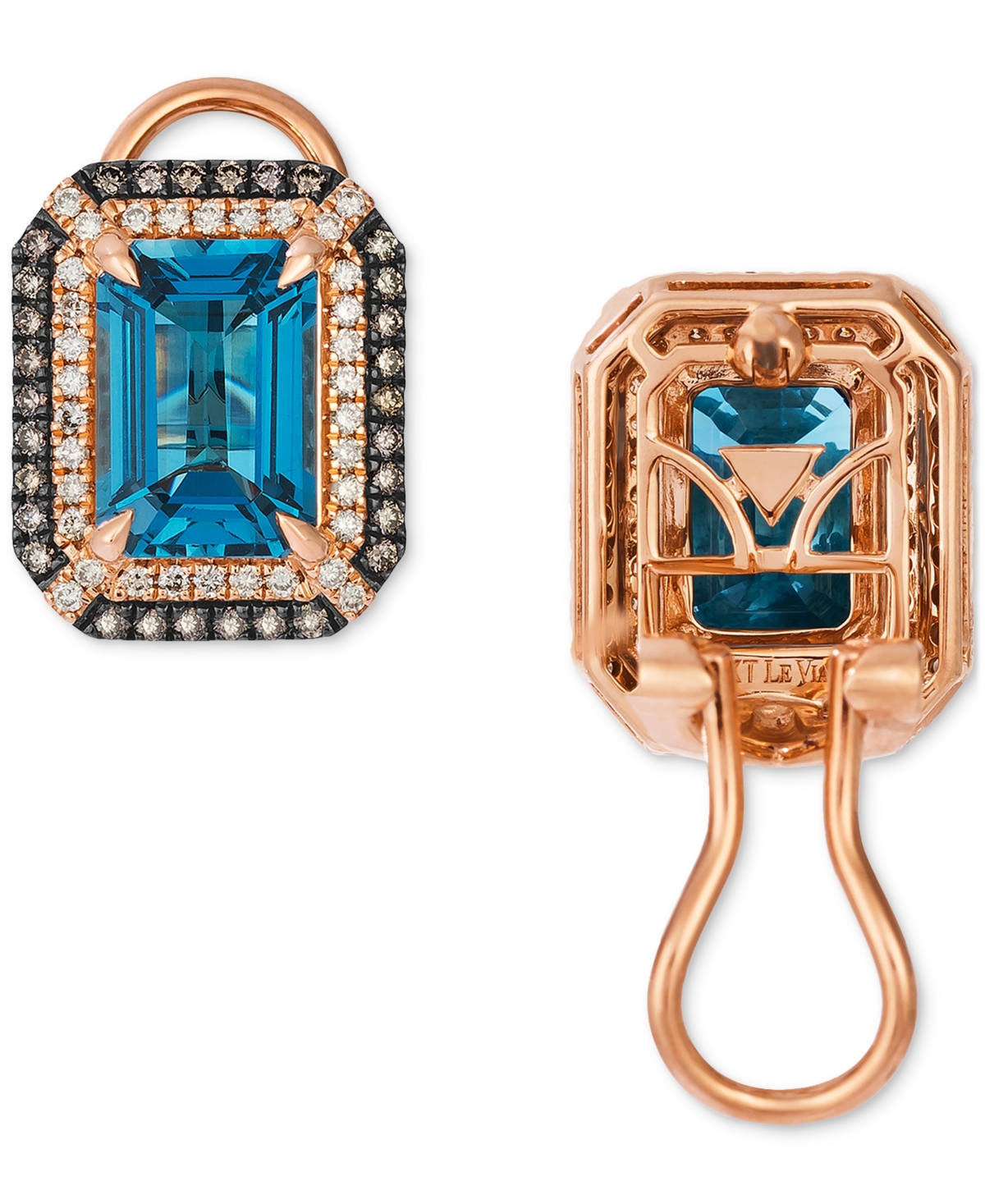Le Vian Deep Sea Blue Topaz (5 Ct. T.w.) & Diamond (5/8 Ct. T.w.) Post/clip-on Convertible Button Earrings I In Rose Gold