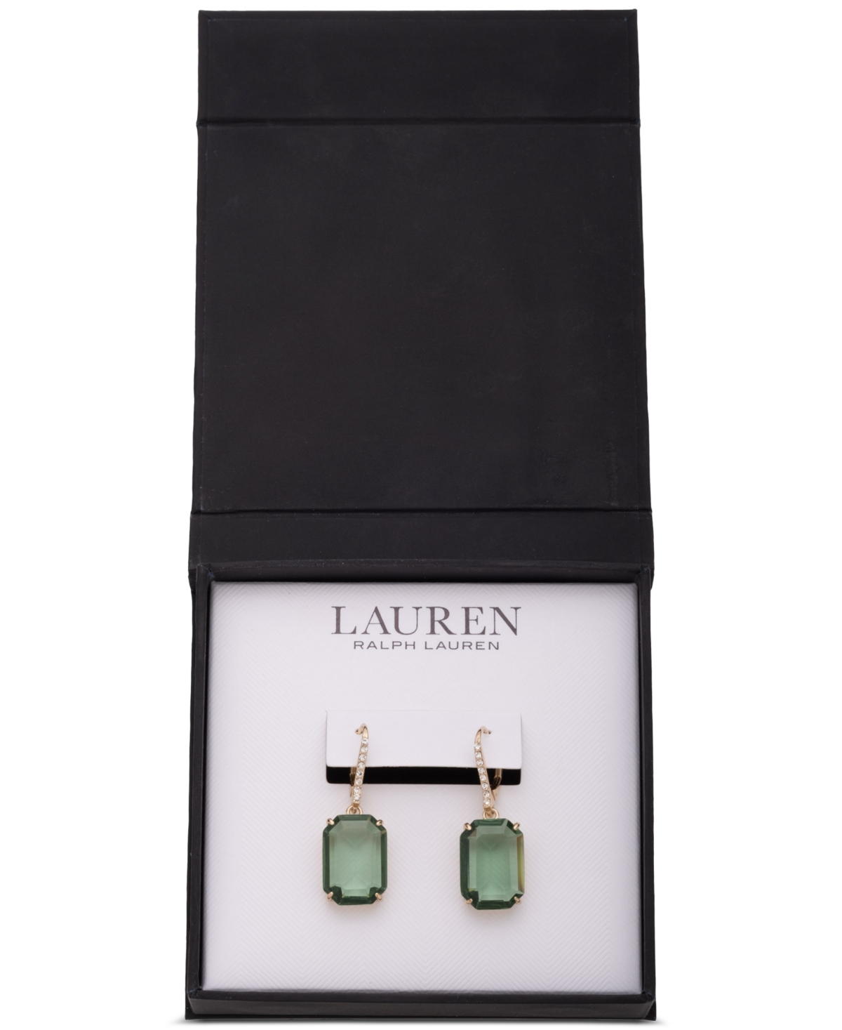 Ralph Lauren Gold-tone Octagon Stone Leverback Drop Earrings In Erinite