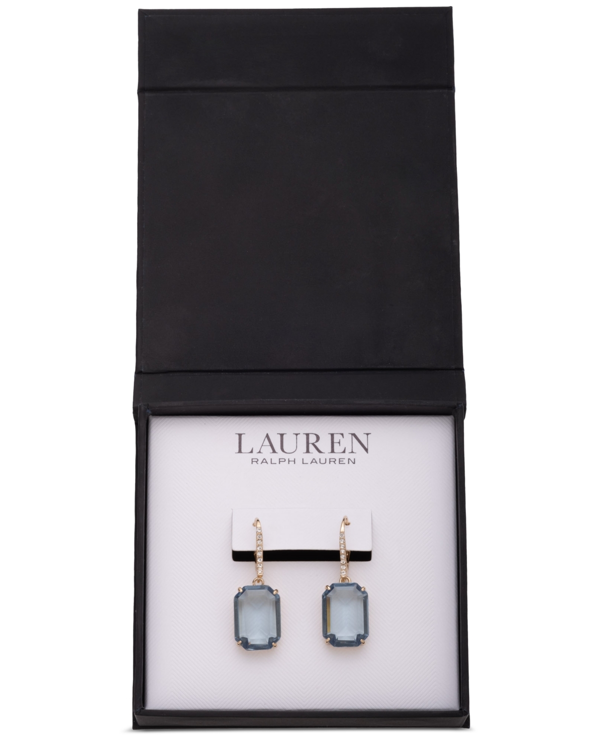Ralph Lauren Gold-tone Octagon Stone Leverback Drop Earrings In Lt Sapphre