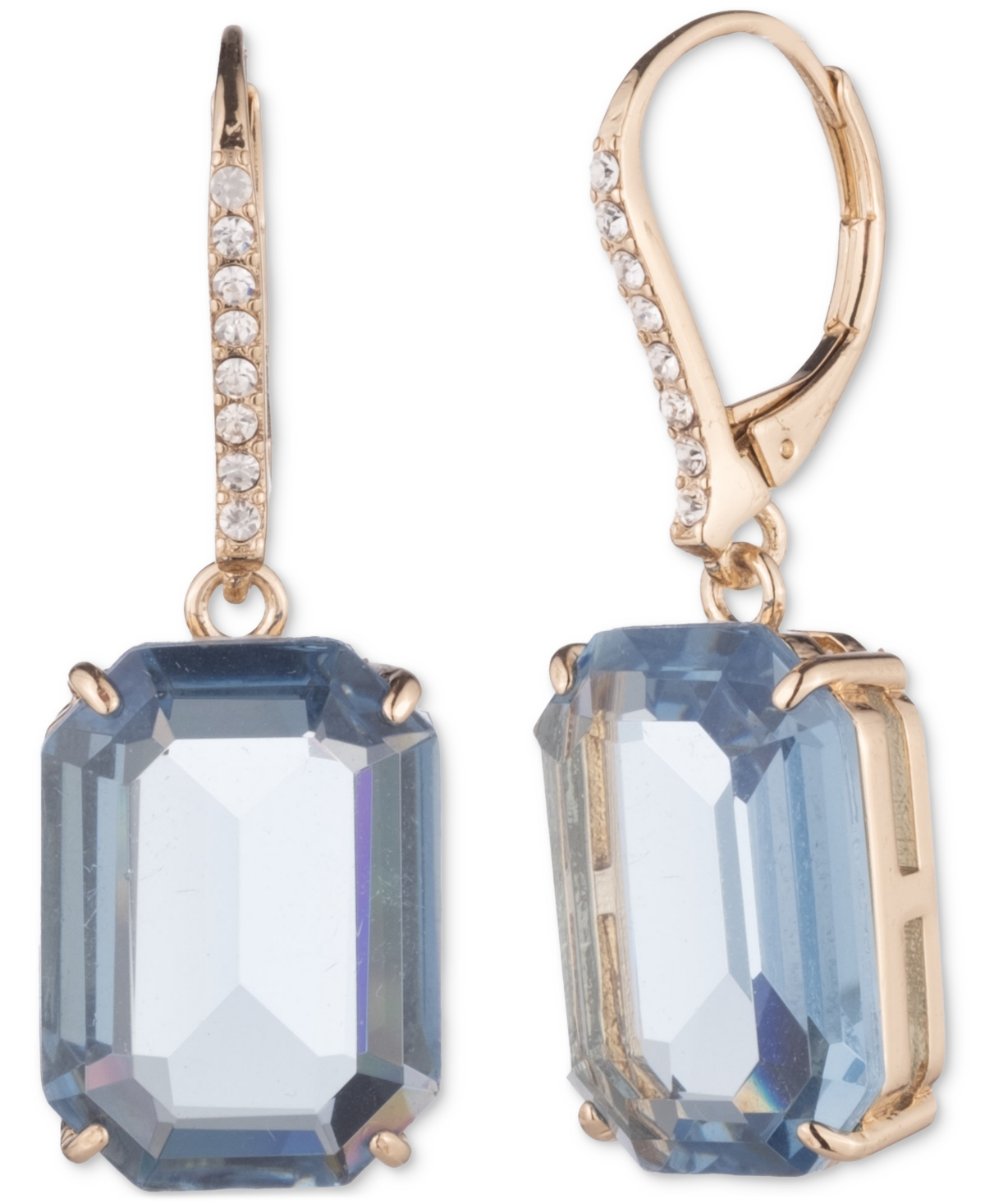 Ralph Lauren Gold-tone Octagon Stone Leverback Drop Earrings In Lt Sapphre