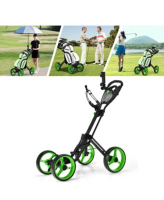 4 Wheels Folding Golf Push Cart W/ Adjustable Handle Foot Brake