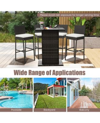 2 PCS Patio Wicker Barstools Bar Height Chairs W/ Cushions Backyard