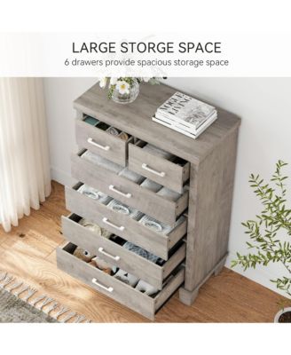 6 Drawer Dresser for Bedroom, Modern Chest of Drawers, 31.5 Inch Wide Storage Cabinet with Sturdy Legs, Tall Dresser Storage Tower for Closet Bedroom Entryway Living Room