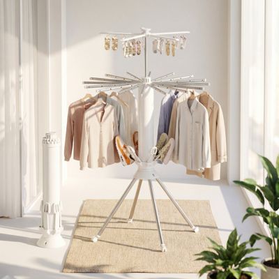 No-Assembly Foldable Clothes Drying Rack with Wheels, Double-Layer Heavy-Duty Laundry Stand for Indoor & Outdoor Use