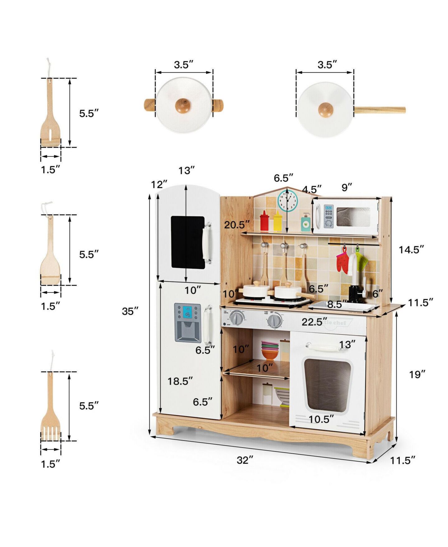 Детский игровой набор SUGIFT Light-Up Wooden Pretend Play Kitchen 6-Piece Playset, Ages 3+ — фото 7
