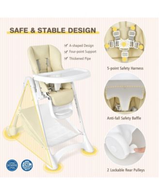 Baby Convertible Folding Adjustable High Chair with Wheel Tray Storage Basket