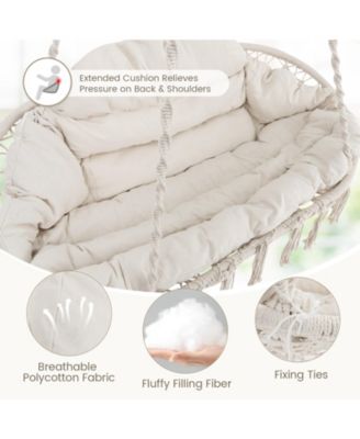 Hand-Woven Rope Hanging Chair with Thick Cushion and Folding Metal Frame