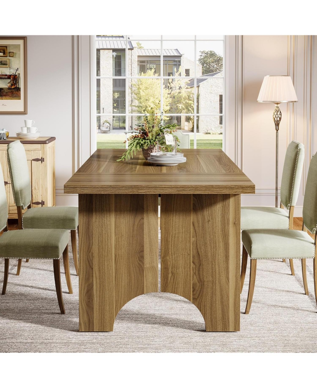 Tribesigns 63-Inch Dining Table for 6 People, Farmhouse Wood Kitchen Table with Double Pedestals, Rectangle Dinner Table for Kitchen, Dining Roo