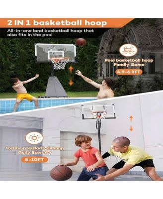 44 Inch Shatterproof Backboard Portable Basketball Hoop, 8-10FT Height Adjustable