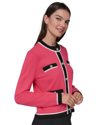 Женский кардиган с круглым вырезом и четырьмя карманами от КАРЛА ЛАГЕРФЕЛЬДА в ПАРИЖЕ