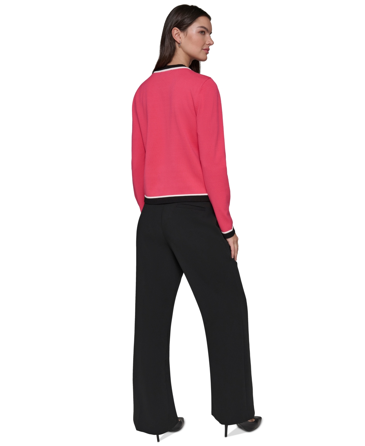 KARL LAGERFELD WOMEN'S FOUR-POCKET CREWNECK CARDIGAN 