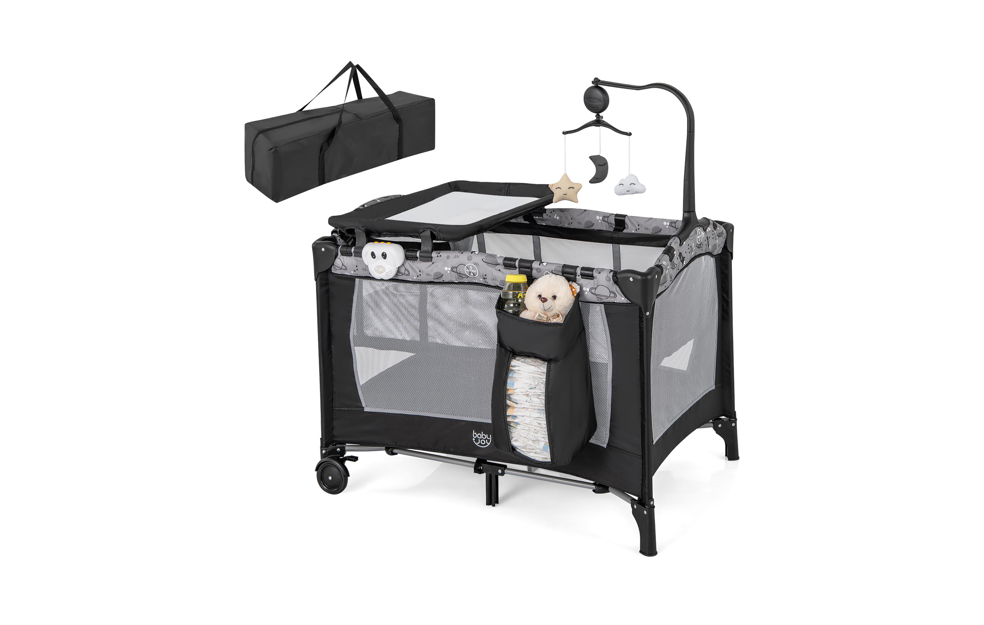 Gymax Portable Baby Playard Nursery Center Crib Bassinet w/ Hanging Toys & Music Box