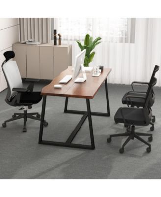 63" Large Dining Table with Wavy Edge and Heavy-duty Metal Frame