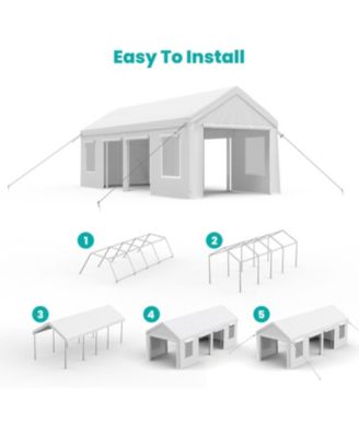 Carport Heavy Duty, 13x25ft Portable Carport with Reinforced Steel Poles, Upgraded Portable Garage with Doors & Window, Uv Resistant All-Season Waterproof Tarp, for Car, Truck, Boat,White