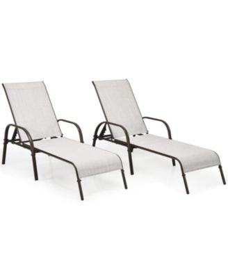 2 Pcs Outdoor Patio Lounge Chair Chaise Fabric with Adjustable Reclining Armrest