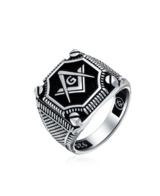Black Large Freemason Masonic Signet Ring Solid .925 Silver