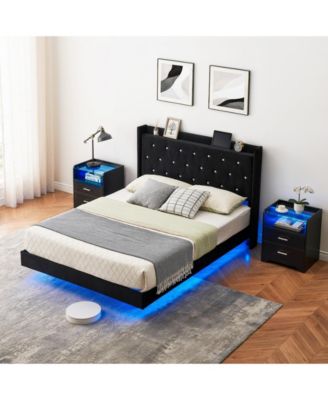 Full Size Floating Bed Frame with LED Lights