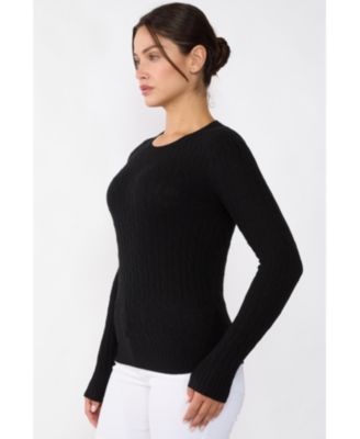 Women's 100% Cashmere Cable-knit Long Sleeve Pullover Crew Neck Sweater