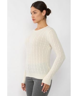 Women's 100% Cashmere Cable-knit Long Sleeve Pullover Crew Neck Sweater