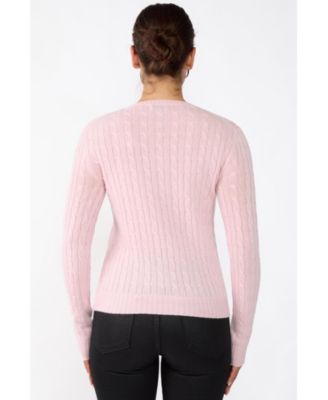 Women's 100% Cashmere Cable-knit Long Sleeve Pullover Crew Neck Sweater