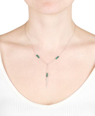 Malachite Lariat Necklace in Sterling Silver, 18"