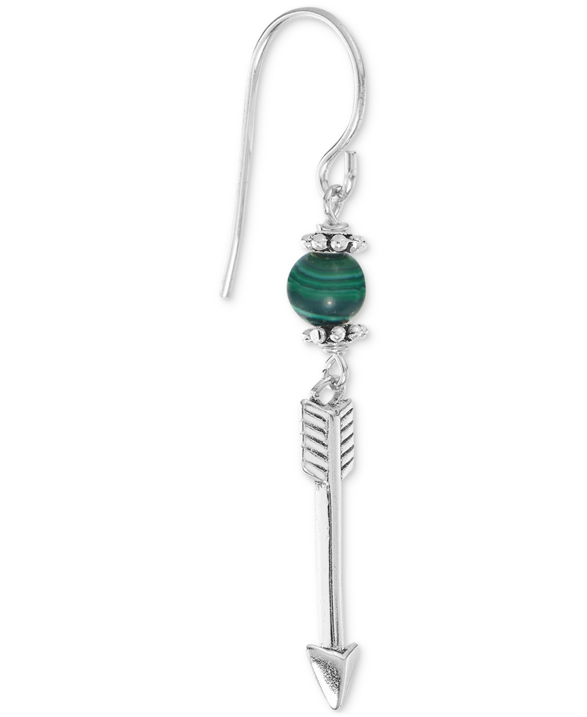Macy's Stone Bead & Arrow Linear Drop Earrings In Sterling Silver In Malachite
