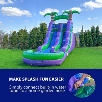 HeroKiddo 16  Purple Tropical Inflatable Water Slide with Attached Pool (No Blower Included), Commercial Grade, Wet Dry Use