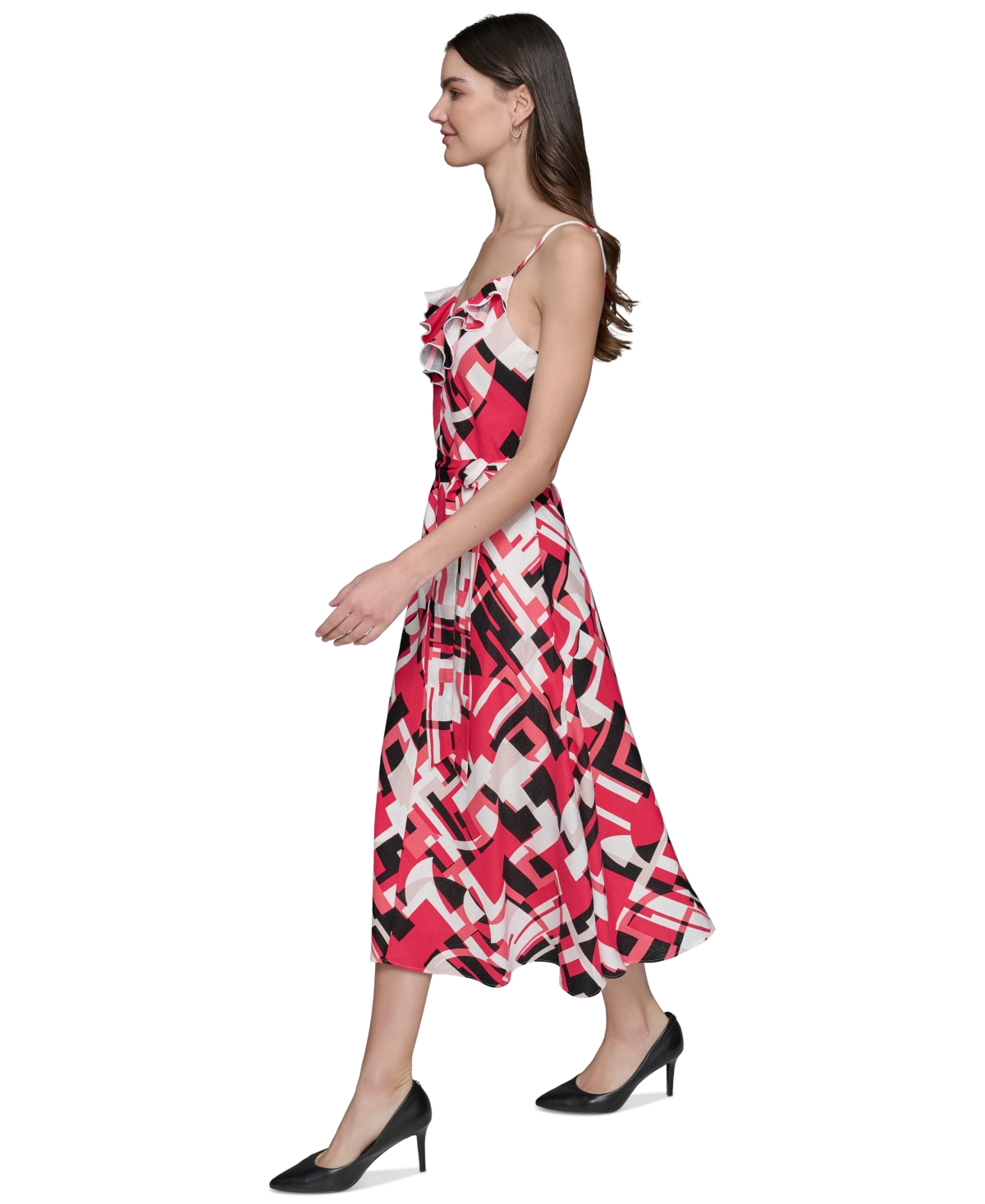 KARL LAGERFELD WOMEN'S GEO-PRINT SLEEVELESS MIDI DRESS 