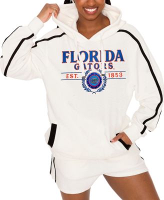 Women's Cream Florida Gators Down, Set, Go Pullover Hoodie and Shorts Set