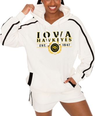Women's Cream Iowa Hawkeyes Down, Set, Go Pullover Hoodie and Shorts Set