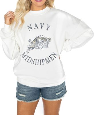 Gameday Couture Womens White Navy Midshipmen Good Vibes Premium Fleece Drop Shoulder Pullover Sweatshirt 9190₽